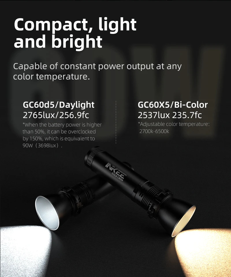 Description Picture 3 of itemINKEE GC60 Gold Crow 60W COB Portable Photography Fill Light Indoor Outdoor Shoot Video Light Photo Photographic Lamp