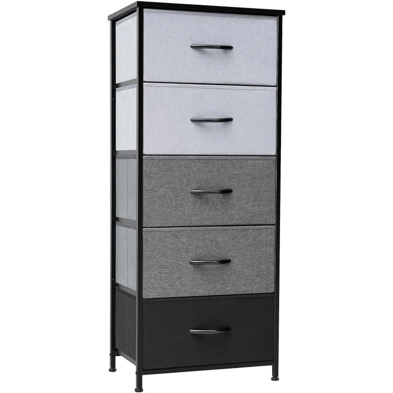 

Vertical Dresser Storage Tower - Sturdy Steel Frame, Wood Top, Easy Pull Fabric Bins, Wood Handles - Organizer Unit