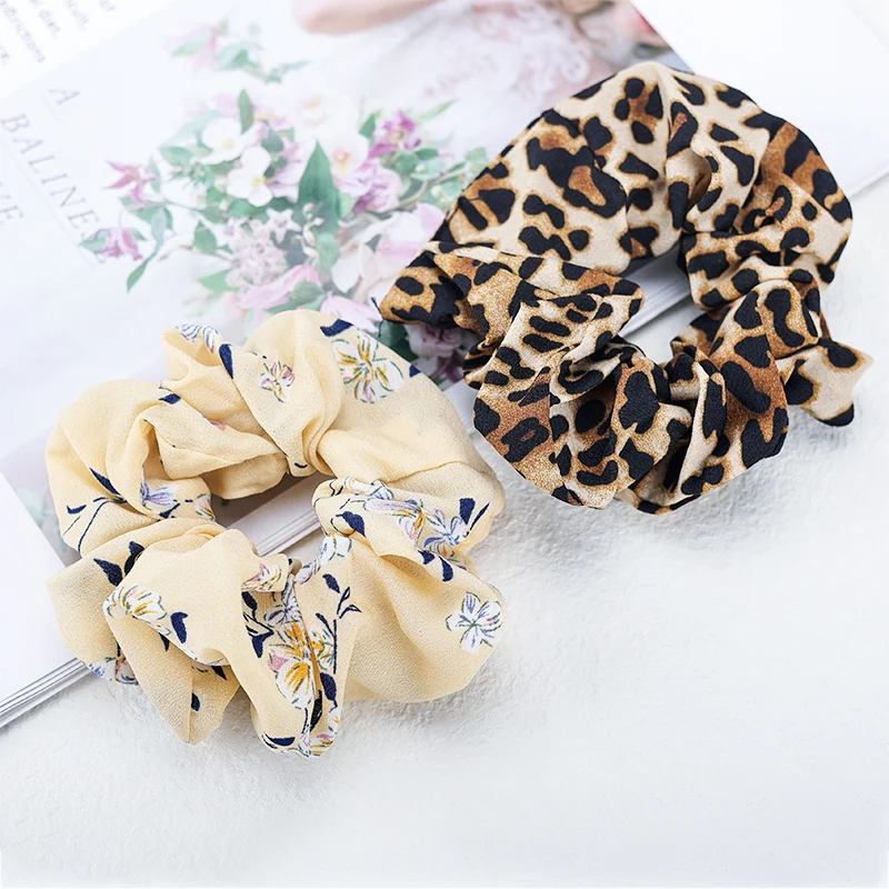 

Leopard Pattern Hair Ring Flower Ponytail Scarf Hairbands Scrunchies Women Girls Elastic Head Bands Ties Accessories