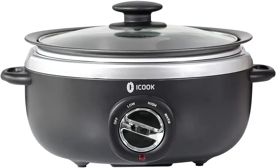 

6.5 Quart Slow Cooker,Aluminium Sear/Sauté Stew Pot Stovetop safe,Dishwasher Safe,Glass Lid,Adjustable Temp,Food Warmer,Black