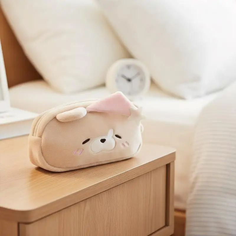 **1PC 플러시 리틀 베어 리틀 피그 연필 케이스 귀여운 메이크업 가방 대용량 휴대용 문구류 보관 주머니 지퍼 펜 케이스