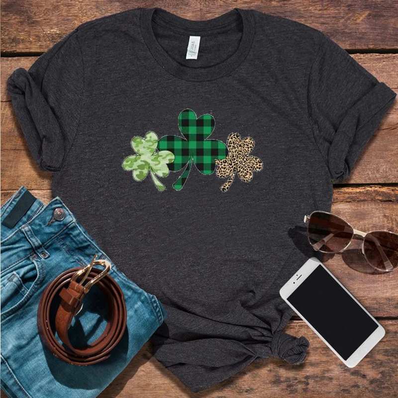 

St Patricks Day Shirt Women Harajuku Floral Top Green Lucky Tshirt Shamrock Leopard Graphic T Shirts Graphic Tees