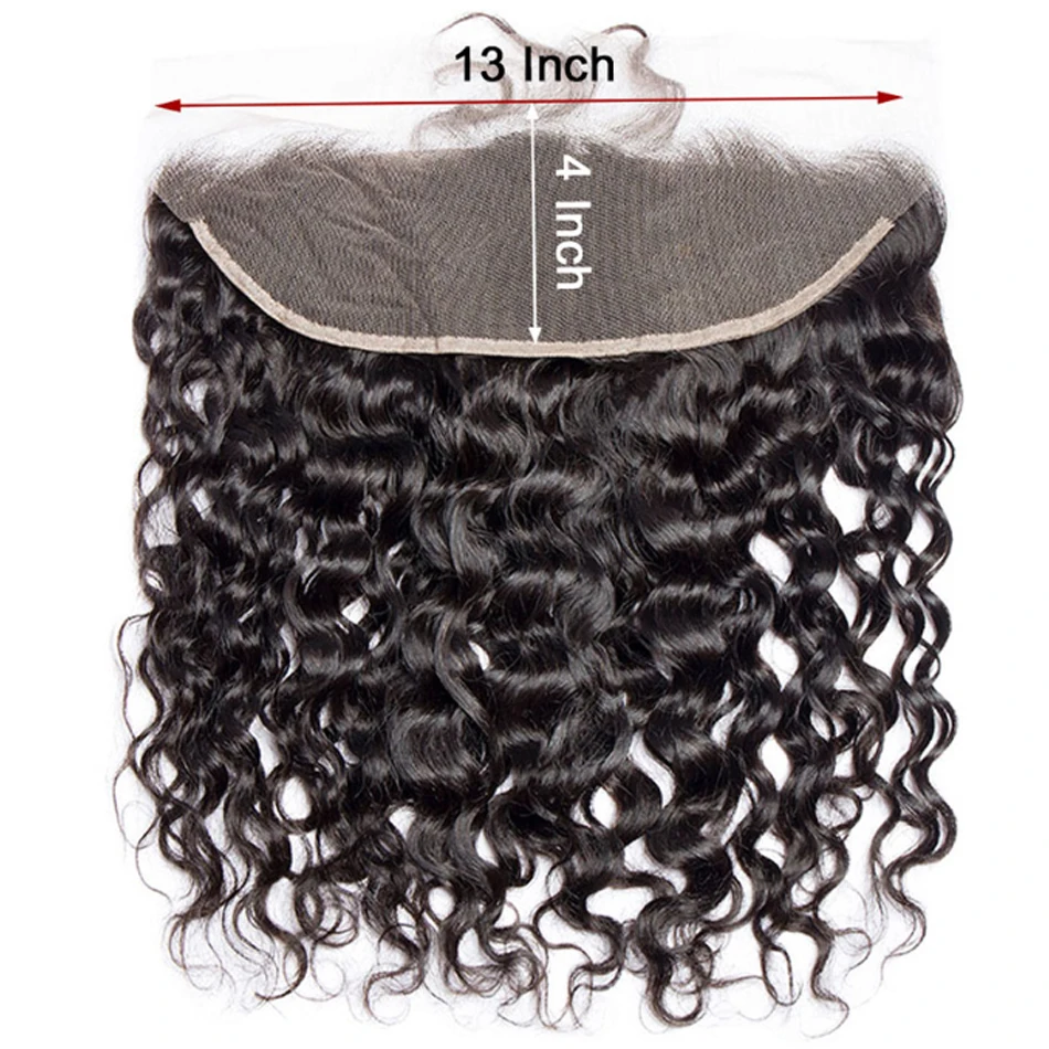 Frontale in pizzo 13x4 Water Wave, chiusura in capelli umani con onda naturale, HD, trasparente, solo frontale.