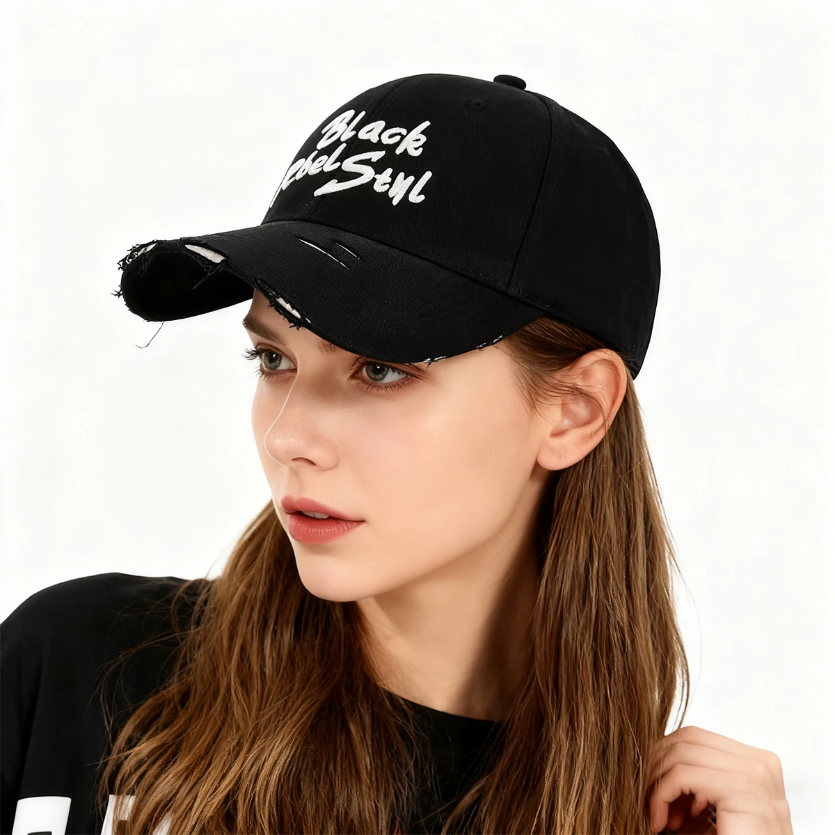 American Retro Letter Gray Baseball Cap for Women, High-End Wide Brim, Large Head Circumference, Makes Face Look Smaller, Versatile Duckbill Hat for Men, Sports