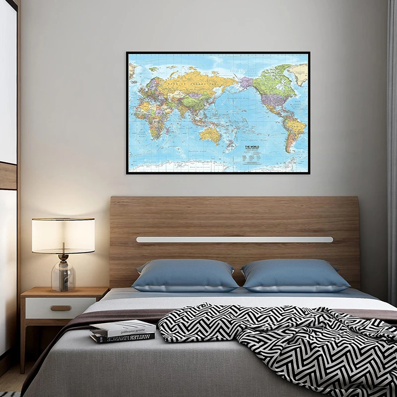 

The World Political Map 84*59cm Wall Art Poster Non-woven Canvas Painting Unframed Prints Living Room Bedroom Home Decoration