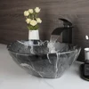 ZAPPO Marbling Rectangle Vessel Sink with Faucet Drain Ceramic Vessel Sinks Oval Bathroom Sink Bowl Above Counter with Mixer Tap 3