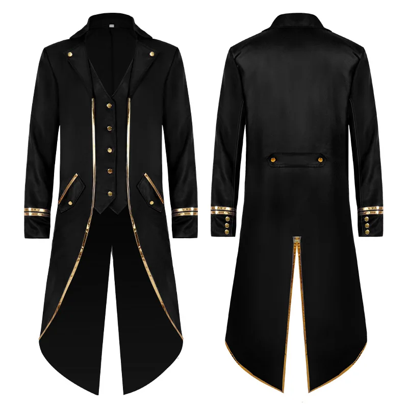 Mens Gothic Medieval Tailcoat Jacket Steampunk Vintage Victorian Frock High Collar Coat 