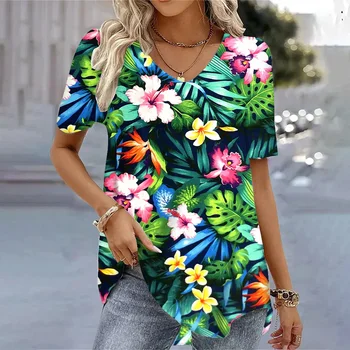 Women's 3d Bohemia Printed T shirts V-neck Short Sleeved Tops Fashion Hawaii Style Blouse Tops Tees Summer Clothing Hot Sale 1