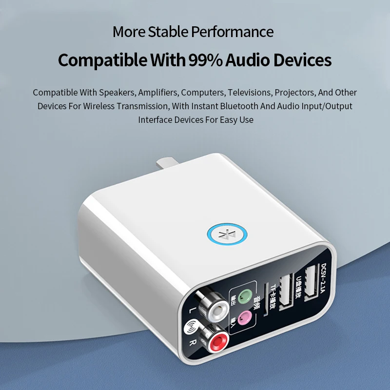 Bluetooth 5.0 Sound Receiver Wireless Microphone U Disk Play Input Sound Receiver 100‑220V US And EU Plug Adapter For Speaker