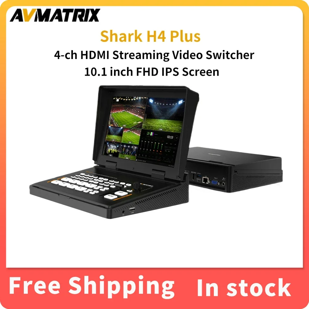 Avmatrix Shark H4 Plus 4-ch HDMI Streaming Video Switcher With 10Inch FHD IPS Screen Professional Audio Mixer And Rich Interface