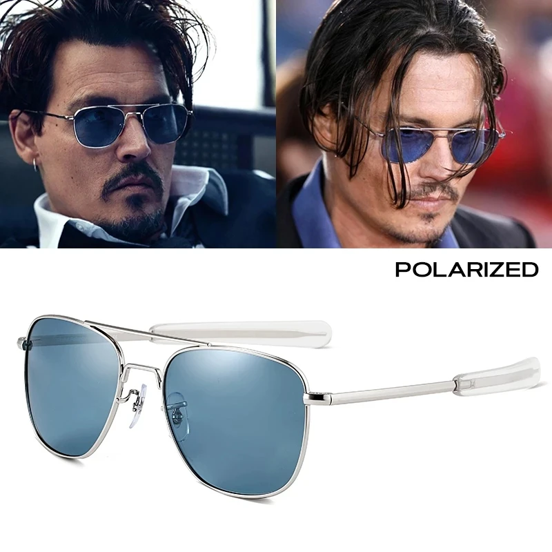 Aviator Sunglasses Polarized with Silver Frames, Blue Lens