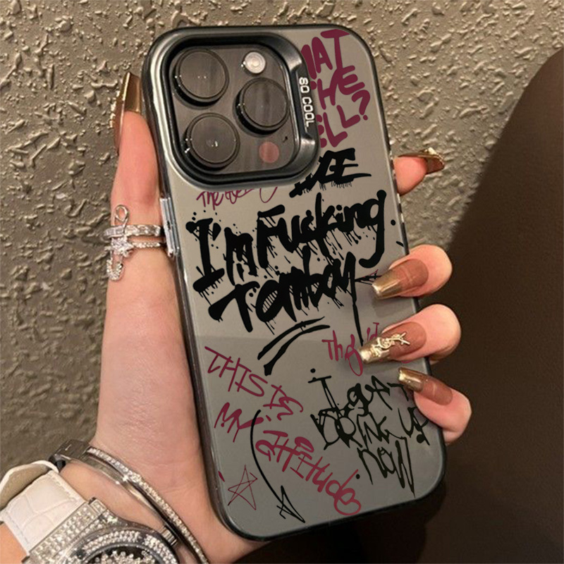 Double Shadow Personality Messy English Phone Case For iPhone 16 15 14 13 11 Pro X XR XS Max 12 Mini 7 8 Plus Y2k Back Cover
