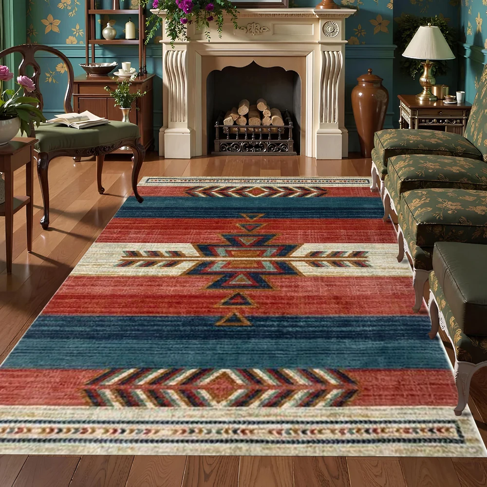 Multi-Color Ethnic Geometric Pattern Carpet Retro Decorative Non-Slip ...