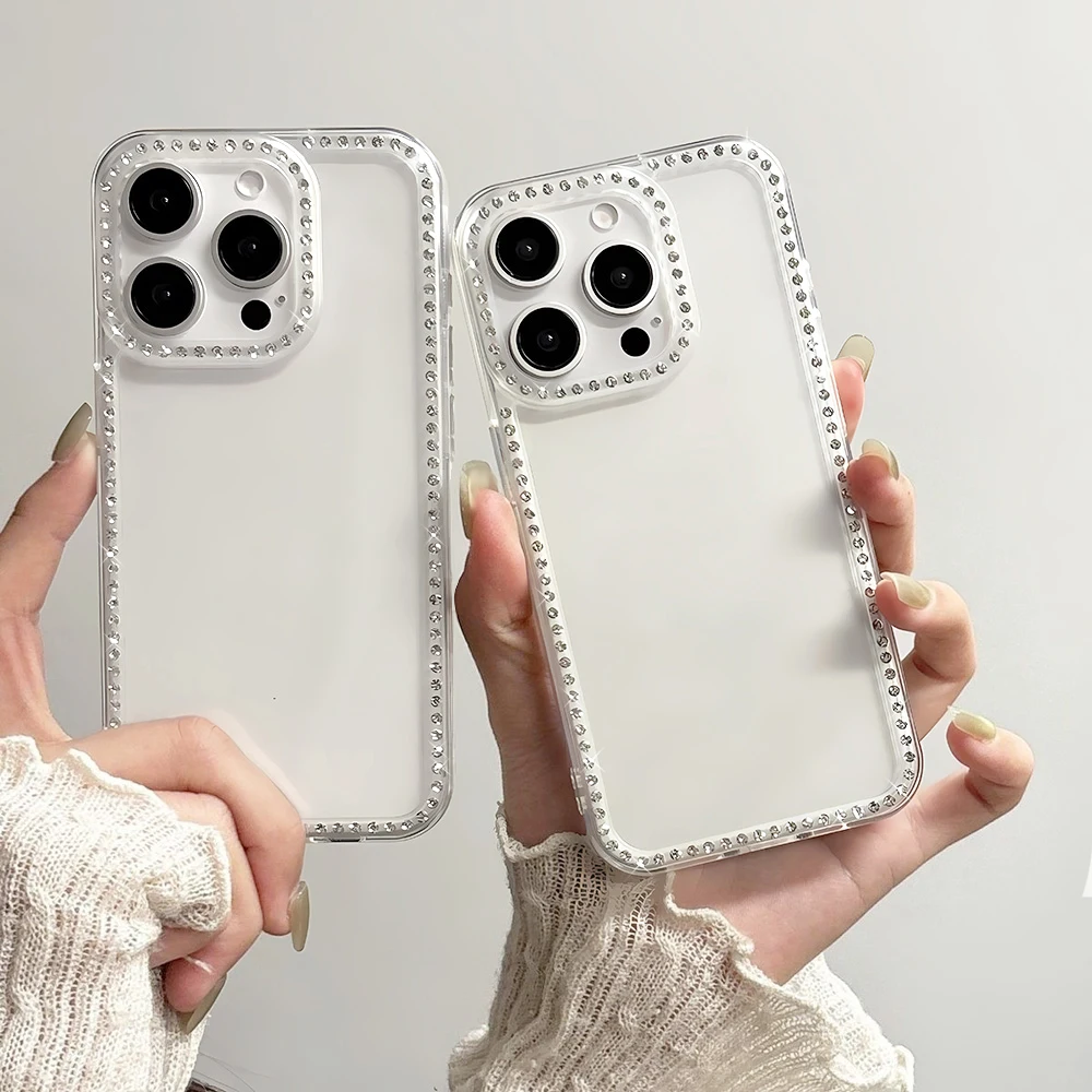Luxury Transparent Diamond Jewelled Phone Case For iPhone 17 Pro Max 16 11 13 15 14 12 Glitter Bumper Back Cases Cover 3