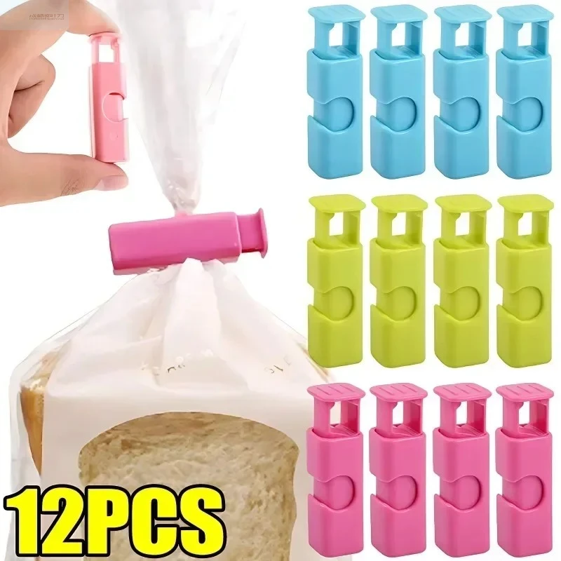 Squeeze Bread Bag Clips Reusable Fresh Food Seal Plastic Clip Snack Bag Seal Spring Clip 12 PCS Home Kitchen Storage