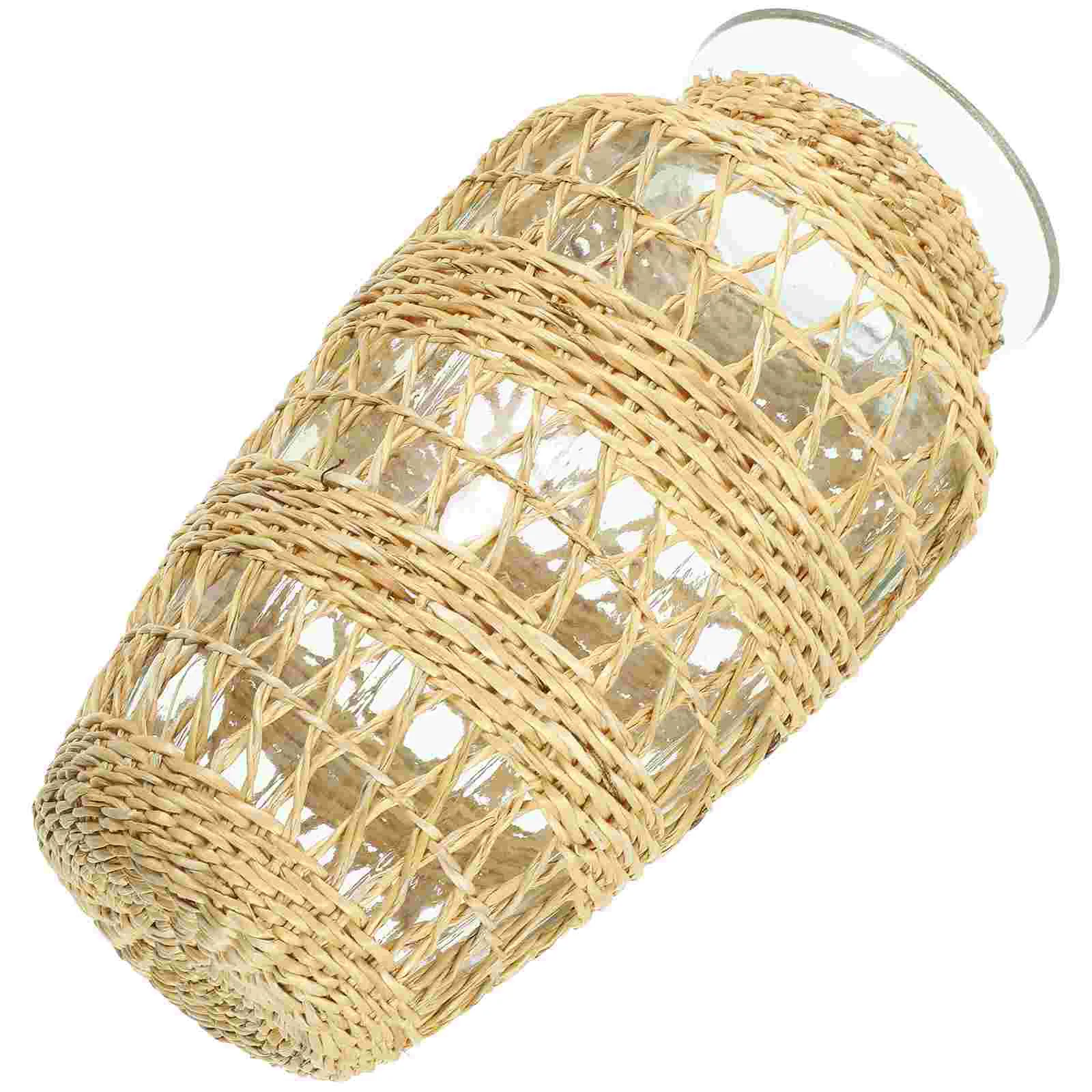 

Dry Flower Vase Pot Rattan Glass Birthday Decoration for Girl Woven Table Centerpiece