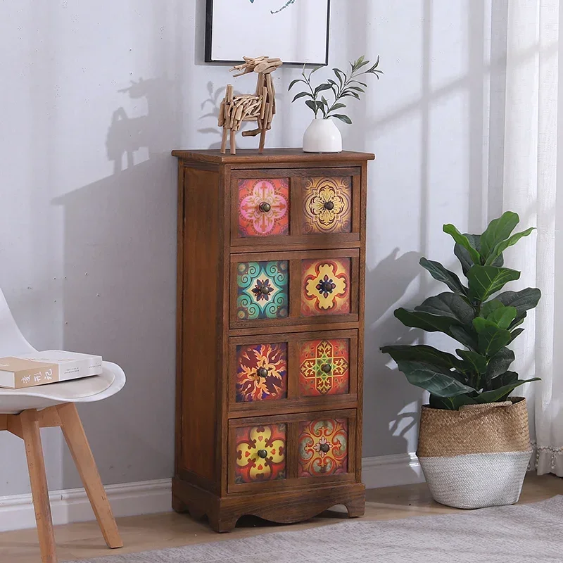 Multi-storey Locker Living Room Retro Storage Cabinet American Bedside Table Bedroom Wide Cabinet Nightstand Home Furniture