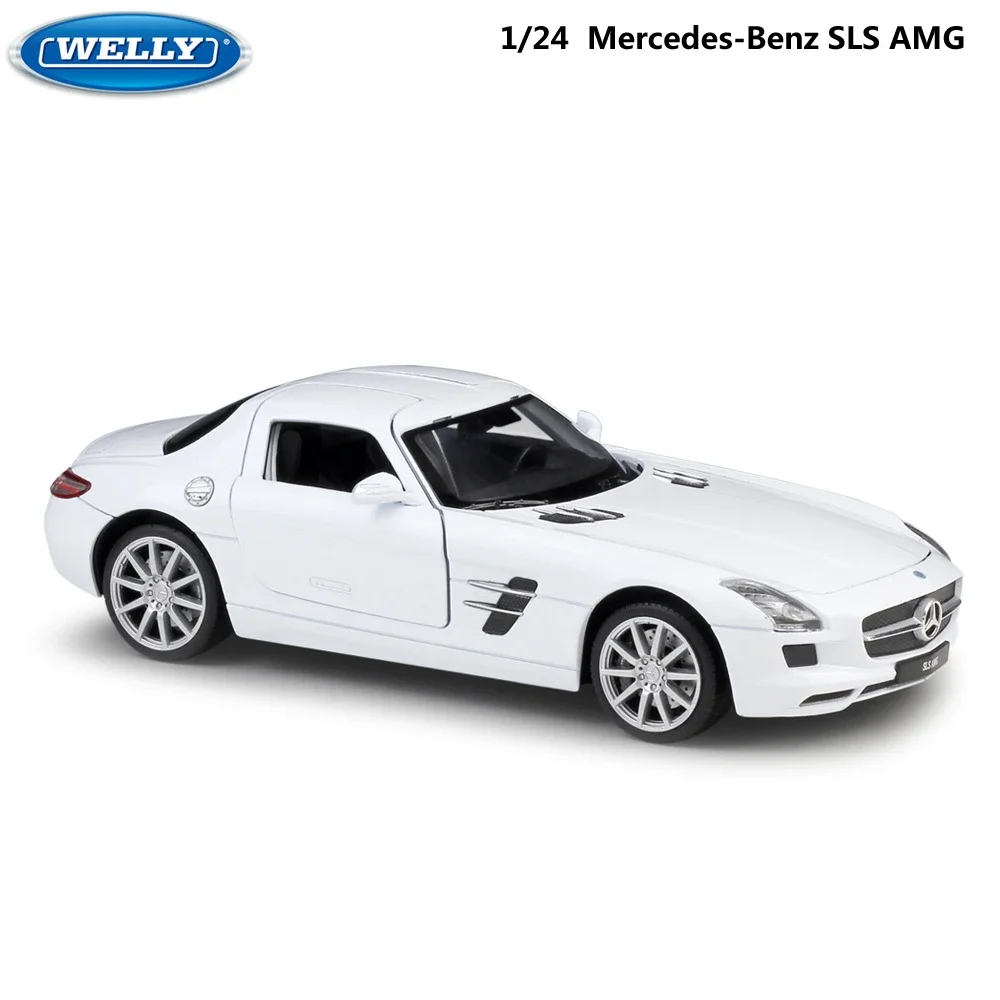 WELLY Diecast 1:24 Sports Car Mercedes Benz SLS AMG Metal Racing Car Alloy Model Car Toy Car For Kids Gift Decoration Collection welly 1 24 diecast car classic metal mercedes benz 220 230sl model car alloy toy car display kit crafts decoration collection