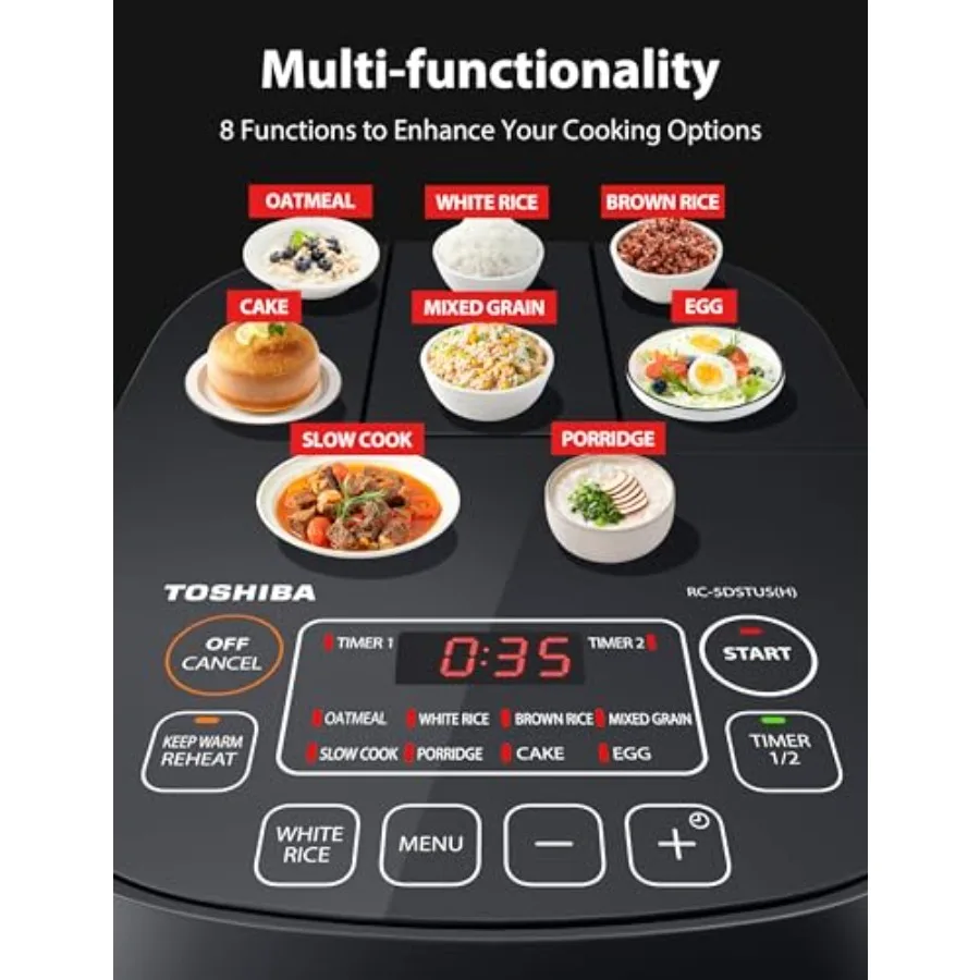 3‑Cup Uncooked Rice Cooker with LCD & 8 Cooking Functions – Grey 3