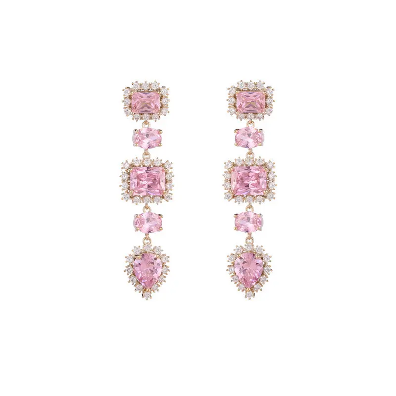 Shining Cubic Zirconia Long Elegant Temperament Eardrop For Girls Geometric Zircon Luxury Brand Jewelry 925 Silver Needle Earing