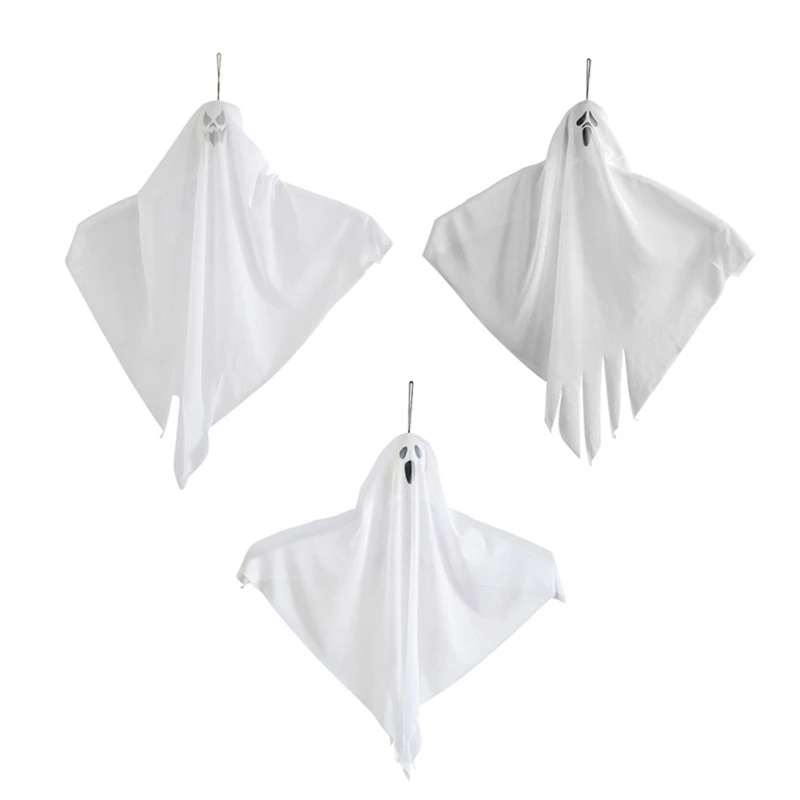 

L5YA 3D Halloween White Grimace For Hang Easily From Tree Porch Halloween Smiling 3D Windsock Hanging