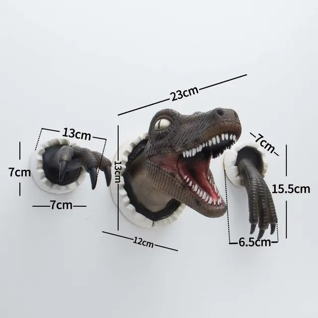 Sculpture murale de dinosaure 3D, tête de dinosaure en résine avec griffes, décoration d'intérieur 6