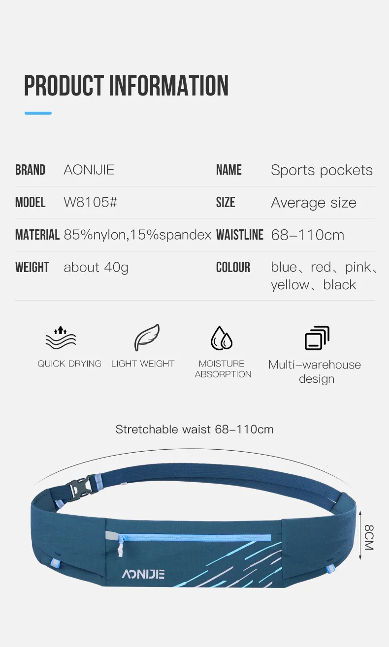 Aonijie W8105 W8112 Unisex Lightweight Running Waist Bag Belt Hydration Fanny Pack Sports Pockets For Jogging Fitness Gym Hiking 5