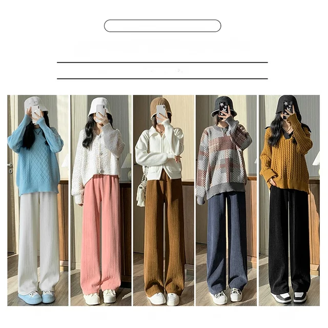 편안함, 따뜻함, 스타일을 모두 갖춘 여성용 밀 패턴 니트 와이드 레그 팬츠