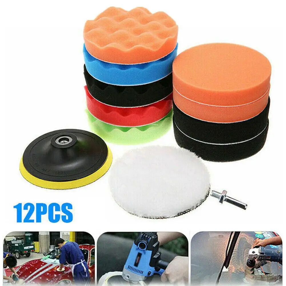 12ps Car Polishing Pads Drill Sponge Buffing Waxing Clean Buffer Pad for Drill Wheel Polisher Waxer Washing Car Gadget L2E2 car polishing pad car polisher car polish pad