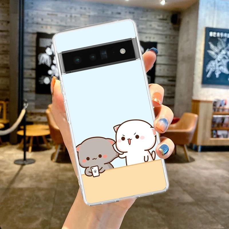 Adorable Cartoon Cat Couple Soft Silicone Phone Case - Clear TPU Cover