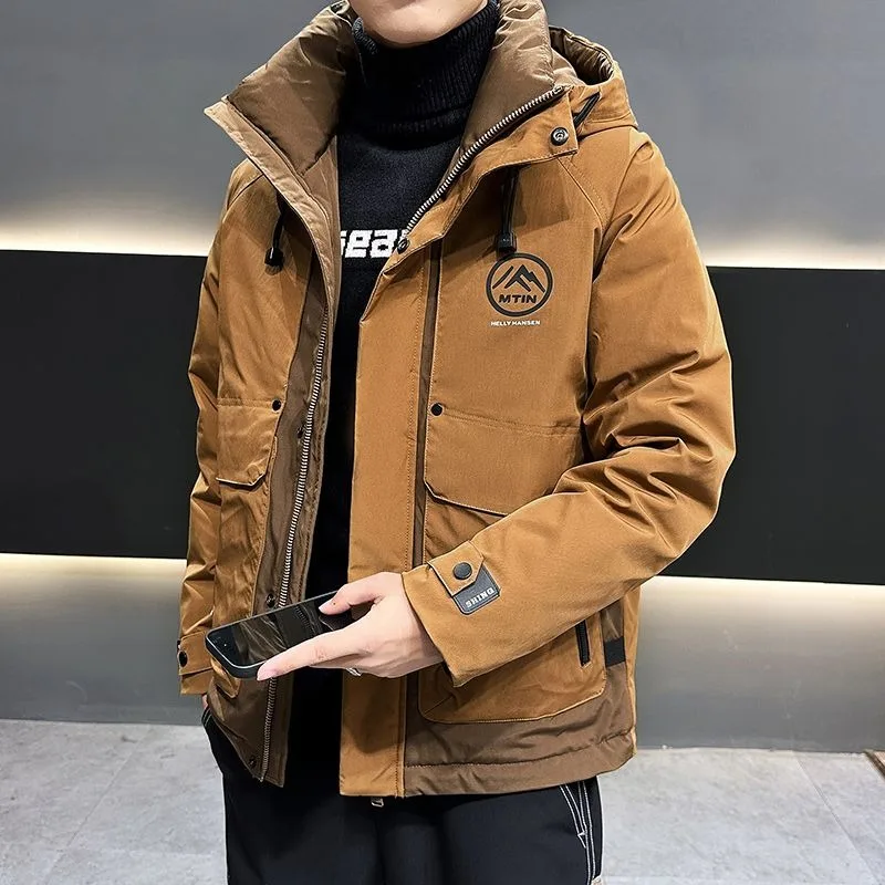 

2024 Winter New Male Hooded Down Jacket Men Trendy Casual White Duck Down Short Outwear Thickened Warm Outcoat Large Size Parkas