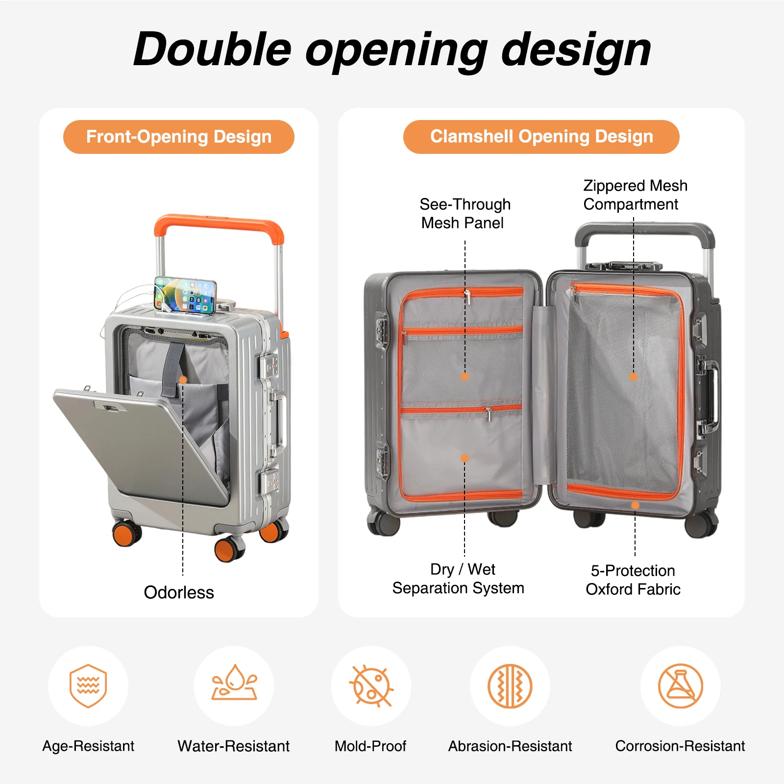 AIWEINY Aluminum Frame Luggage - Military Grade Pressure Resistance, Baby-Safe Lining, 30% Larger Capacity with Dual-Door Design 6
