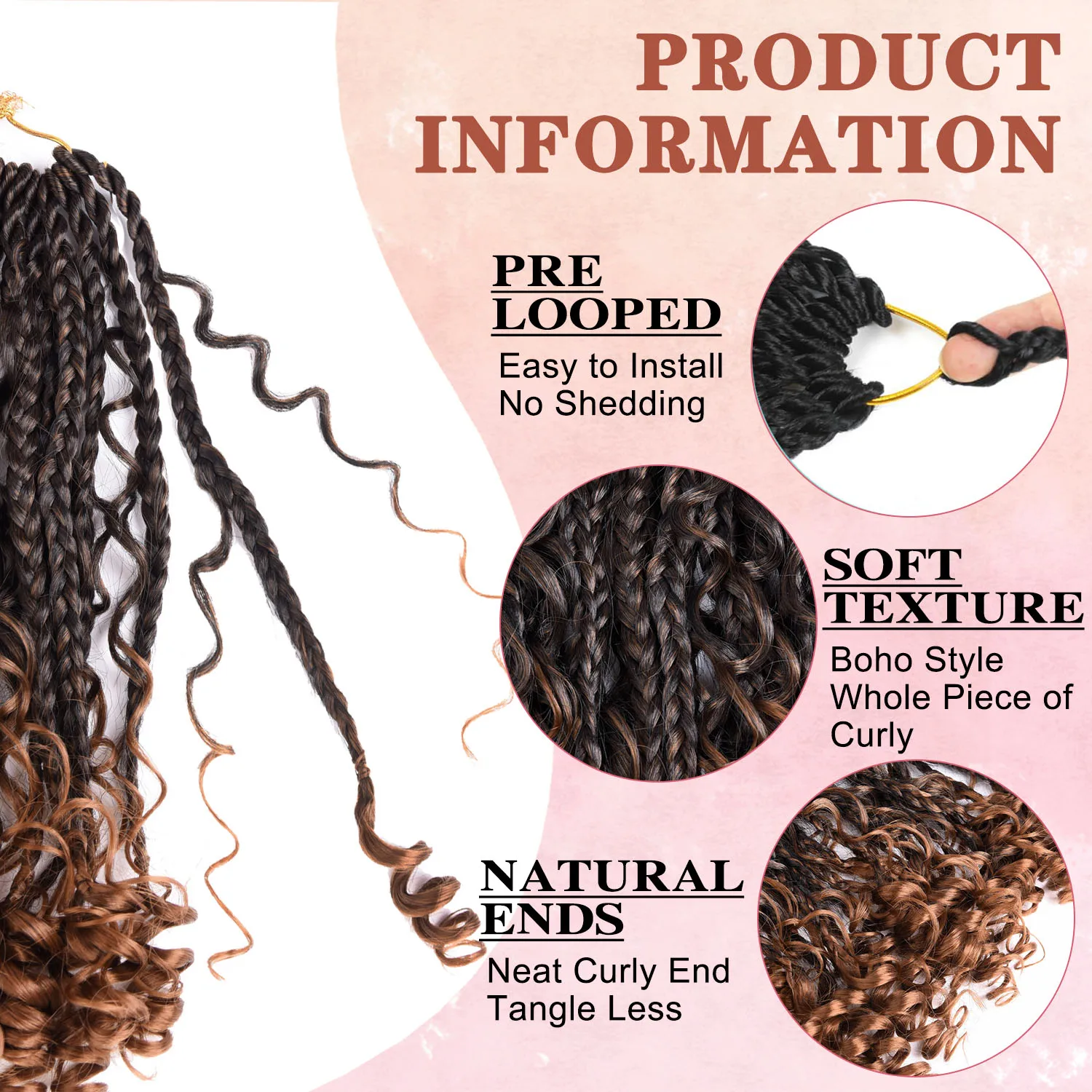 Bob Goddess Box Braids Crochet Hair Pre Looped Crochet Braids with Curly Ends, 8 Packs Synthetic Crochet Hair for Women 3