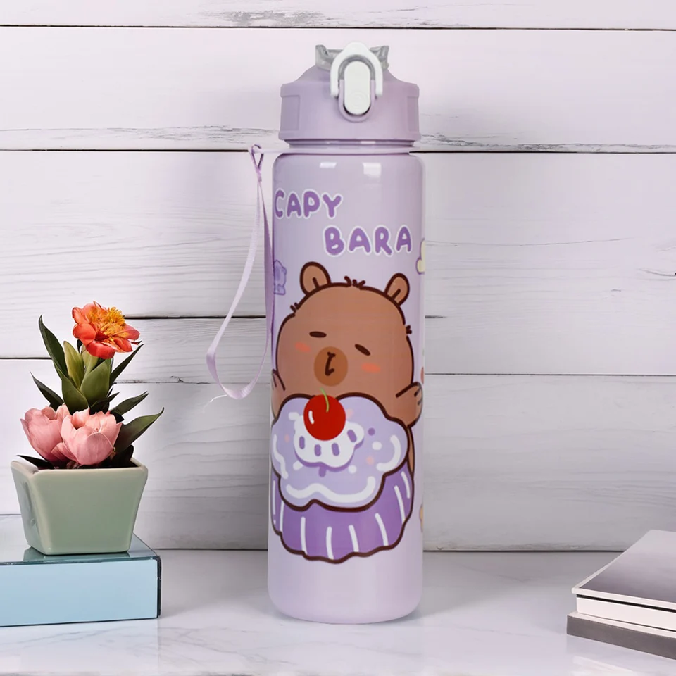 Kawaii Capybara 700ml Portable Water Bottle with Straw