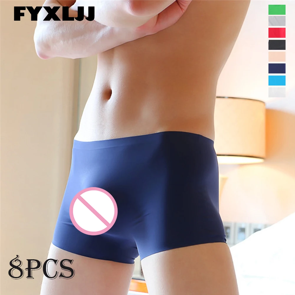

FYXLJJ 8pcs/lot Men's Panties Ice Silk Male Underwear Ultra Thin Men Boxers Shorts Breathable Solid Color Quick Dry Sexy Boxers