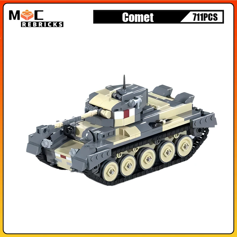 

WW2 British Military Weapon Comet Cruiser Tank Wide Tracks Panzer MOC Building Blocks Assembly Model Puzzle Kids Bricks Toys