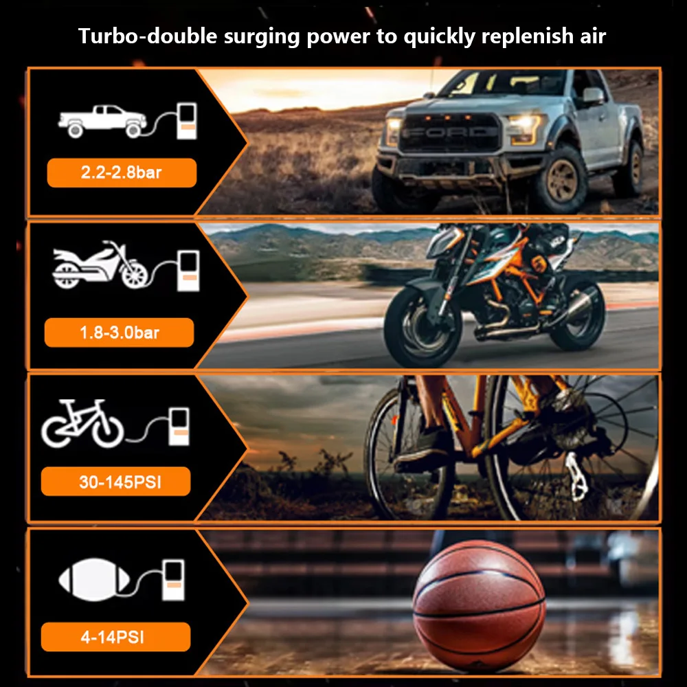 Wireless Car Inflator Pump 19 Cylinder 60CM Extended Air Tube Tire Inflator, Suitable for Cars/Motorcycles