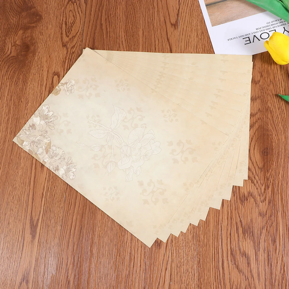 50pcs 빈티지 편지 용지 레트로 필기 용지 서예 편지 쓰기를위한 유럽 스타일 문구 세트 커피 재스민