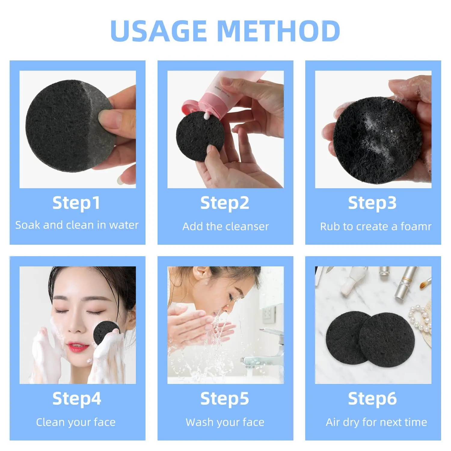 대용량 블랙 압축 세안 퍼프 - 5/10/20/50/100개입 거품 화장품 클렌징 스펀지 - 압축 퍼프 스펀지