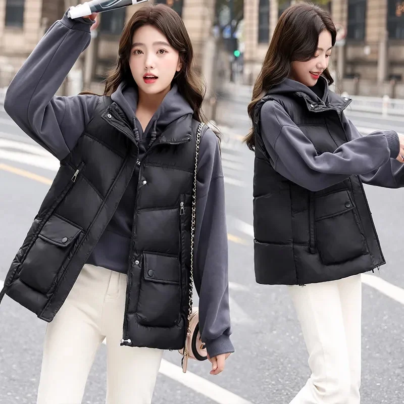 

2023 New Autumn Winter Cotton Vest Women Short Loose Casual Waistcoat Female Vests Fashion Sleeveless Jacket Female Tops Outwear