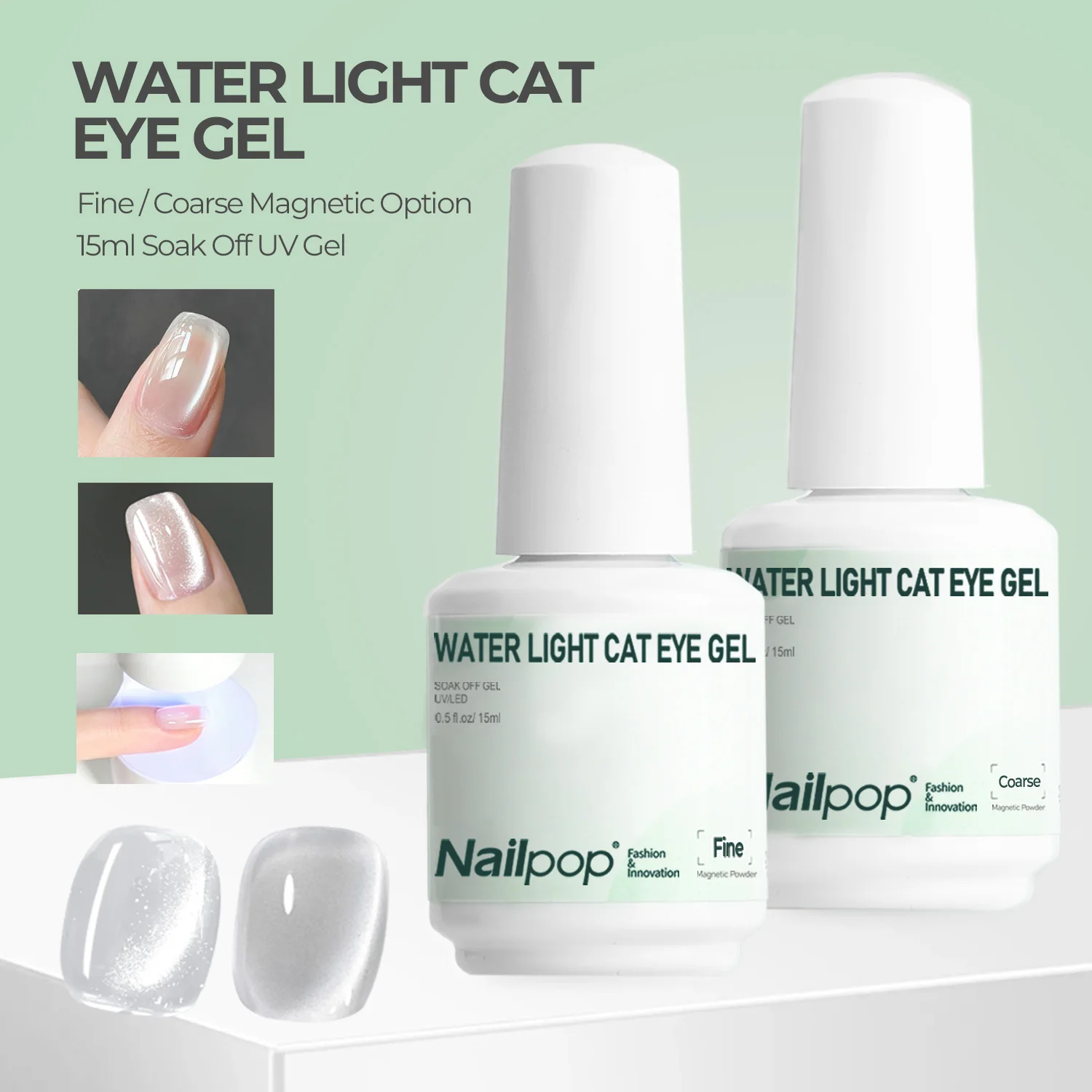Nailpop 15ml Smalto Gel Effetto Occhio di Gatto, Base Trasparente per Nail Art Magnetica Fai-da-Te, Finitura UV/LED, 1/2 Pezzi