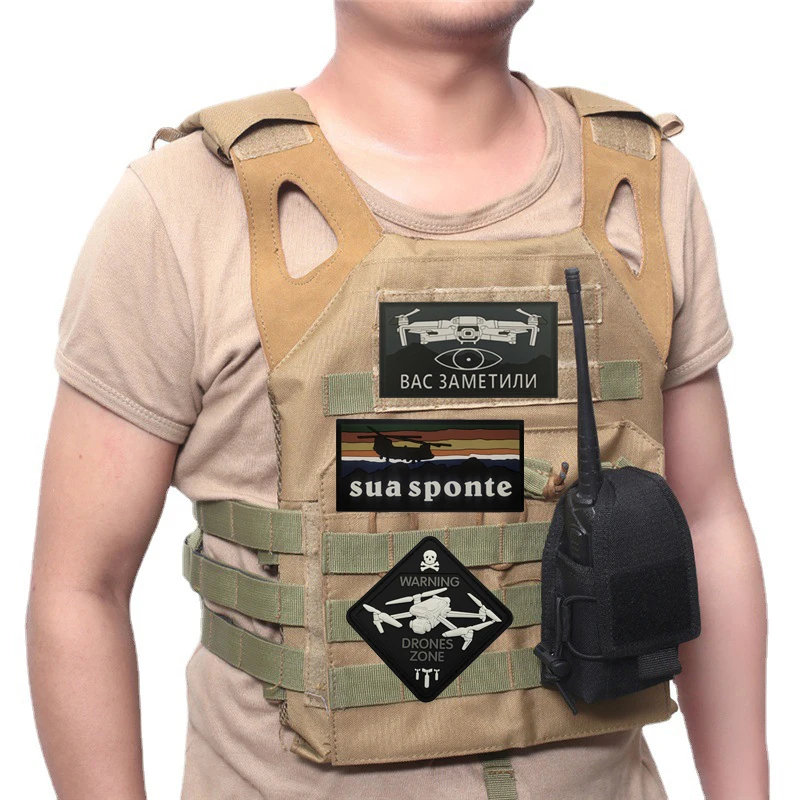 Taktische Tasche Zubehör WARNUNG DRONES ZONE 3D PVC Gummi Abzeichen Laser Cut IR Glow Glow-in-the-dark Outdoor Rucksack Patch – Detail 3