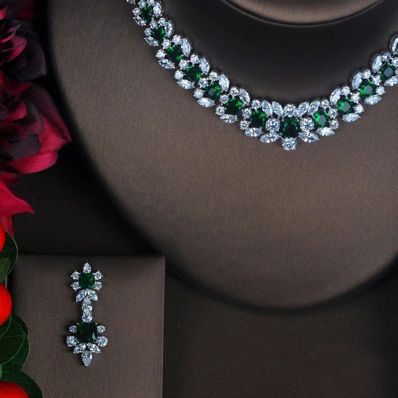 

Fashion Brand Beautiful Green Flower Shape Full Cubic Zirconia Dubai Jewelry Sets Women Wedding Bride Dress Accessories N-386