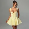 2025 Spring New Sleeveless Lace Splicing Spice Slip Dress Slim Backless Ballet Pompadour Dress V-neck High-waisted Mini Dress 4