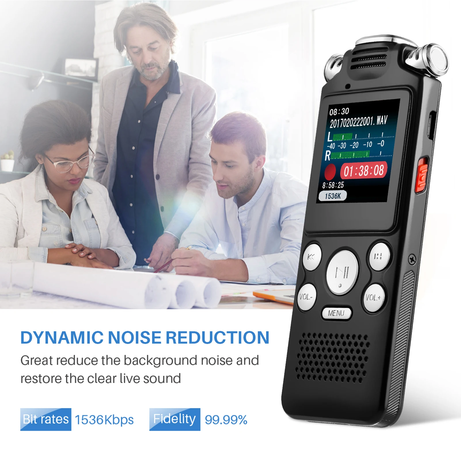 Tape Recorder 8GB Voice Recorder Noise Cancelling Audio Double Microphone for HD Voice Activated Recording Metal Case