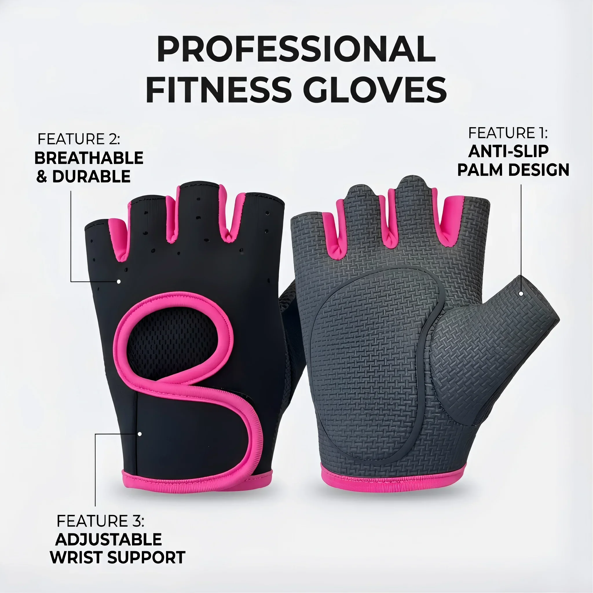 Enhanced Grip Workout Gloves with Breathable Fabric and Wrist Support