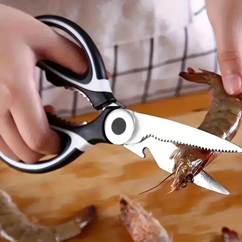 Stainless Steel Kitchen Scissors Multifunctional Household Chicken Bone Scissors With Lid Can Be Opened To Clip Walnuts
