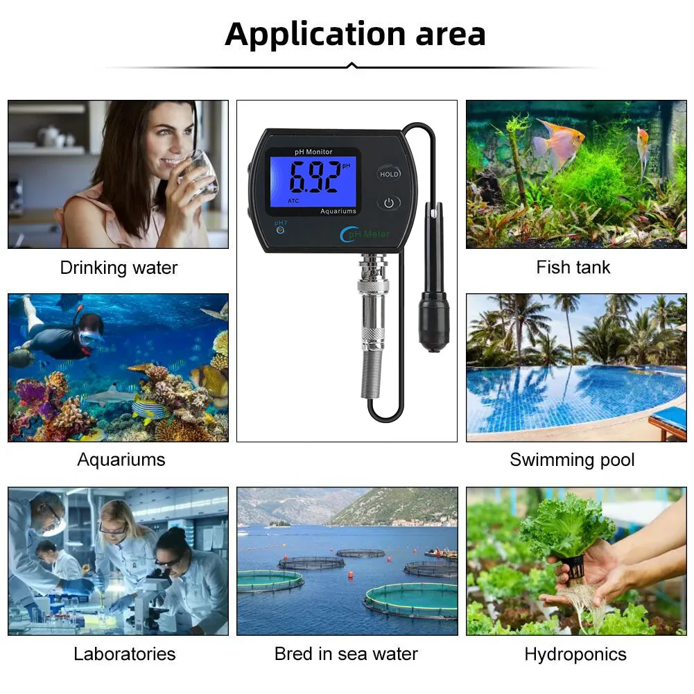 For Aquarium Multi-parameter Water Quality Monitor EU plug Professional Accurate Online pH monitor Acidometer pH Meter