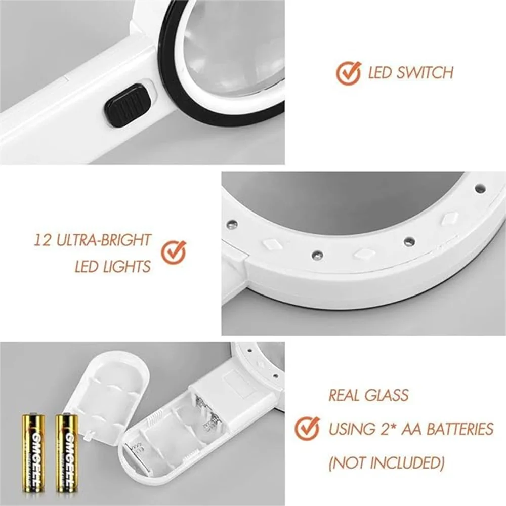 Magnifying glass Magnifying Glass with Light 30X Handheld Large Magnifying Glass 12 Led Illuminated Lighted Magnifier for Seniors Reading Solder