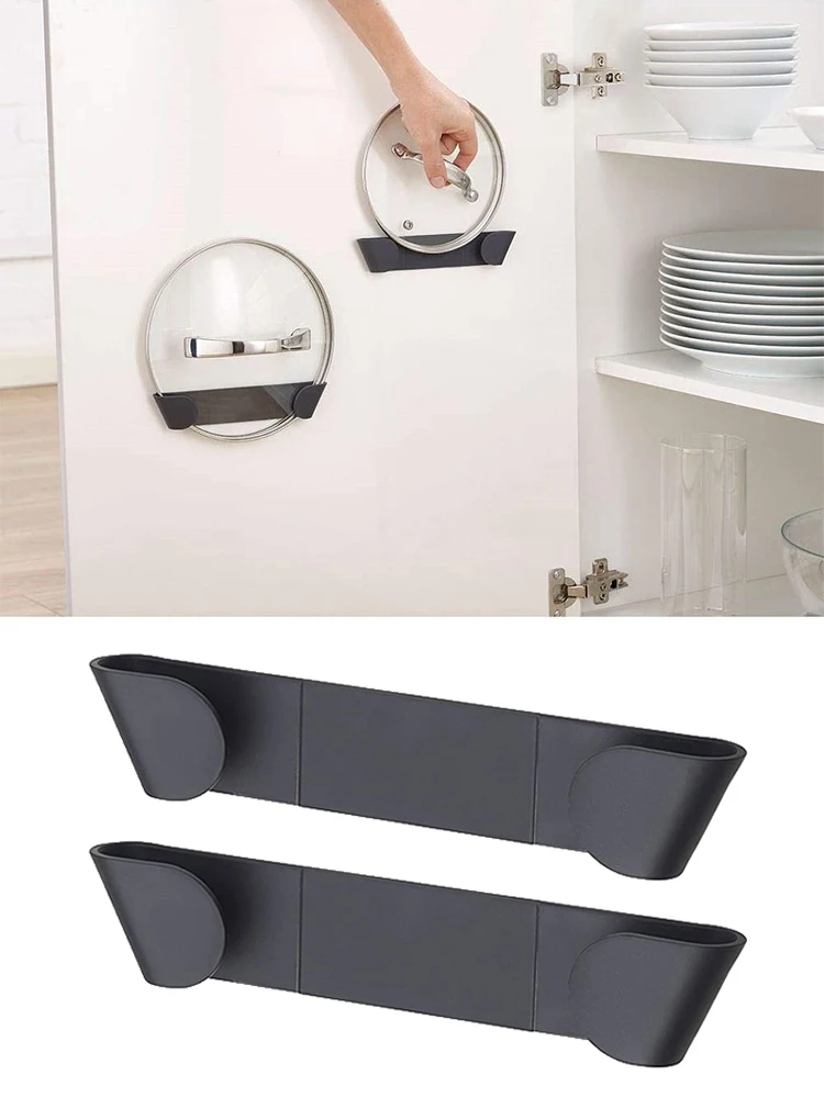 

4Pcs Pot Rack Wall-Mounted No Punching Self-Adhesive Household Kitchen Storage Holder Pan Lid Organizer Pot Cover Rack